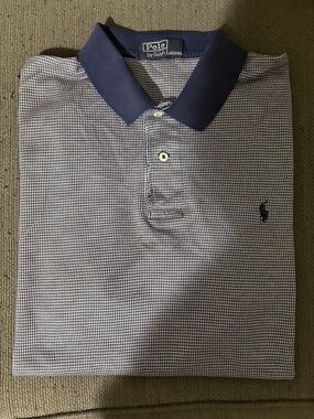 Ralph Lauren Men’s Navy and White Micro-Check Polo
